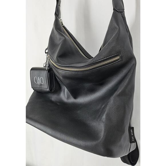 RAE DUNN WOMEN'S BLACK LEATHER BACKPACK W/ EARBUD CASE - STYLISH & FUNCTIONAL - Picture 6 of 16